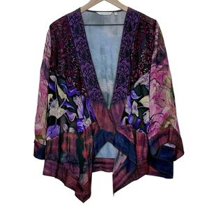 Soft Surroundings Sheer Open Floral Patchwork Embroidered Kimono Size Medium